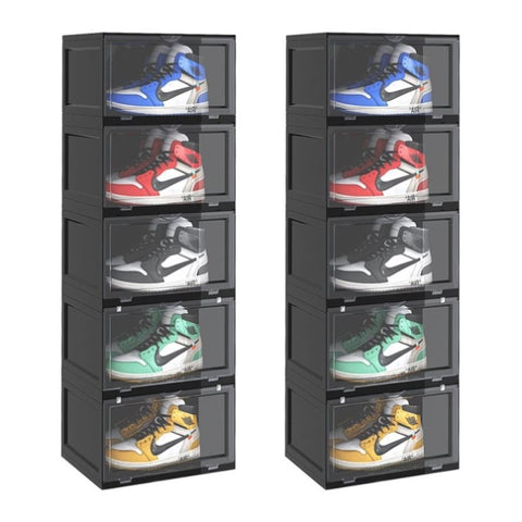 SOGA 2X 5 Tier Black Portable Shoe Organiser Sneaker Footwear Folding Plastic Bin Stackable Storage SHOEA8005BLKX2