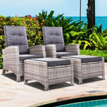 Gardeon 2PC Recliner Chairs Sun lounge Wicker Lounger Outdoor Furniture Adjustable Grey ODF-RECLINER-CHOTM-GEX2