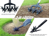 2-in-1 Garden Rotary Cultivator Tool with Star Wheel Spike Design for Soil Loosening, Weeding, and V1341-ZY-F4V35QJH-BLACK