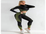 Elegant purple High Waist Yoga Set for Women - Sports Bra, Long Sleeve Shirt & Leggings 3-Piece V888-ELOSUNG20226