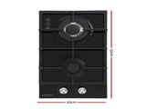 Devanti Gas Cooktop 30cm 2 Burner Built-in Stove Glass Cook Top NG LPG Wok Burner CT-GAS-2B-C-BK