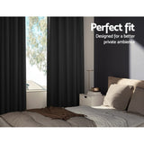 Artiss 2X Blockout Curtains Eyelet 140x230cm Black BC-MATT-140X230-BK