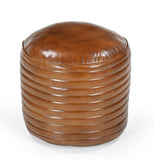 CARAMEL GROOVED LEATHER OTTOMAN V742-M21066
