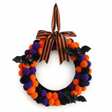 Halloween Artificial Front Door Wreath with Bats, Ribbon Bow and Ornaments, Reusable Hanging V1366-AZ2-W-16024
