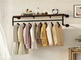 Upgraded Heavy Duty Pipe Clothes Rack Iron Garment Hanging Bar with Top Shelf V767-JJ-XZ182-V1