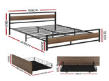 Artiss Bed Frame Queen Size Metal Frame with 2 Drawers DREW MBED-C-DREW-Q-DRAW