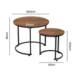 Levede Round Nesting Table Coffee Table Wood Side Table CH1156-60-BR_NZ