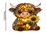 Cow Sunflower Lamp, Stained Glass Style Resin Night Light, USB Powered Warm LED Cow Decor, 9 Inch V1370-AZ4-21023