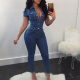 Women's Slim Short Sleeve Casual Denim Jumpsuit V1192-AZ-W-33067