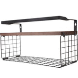 Wall Mounted Floating Shelf with Storage Basket, Black Carbon Steel Wood V1369-AZ3-W-20550