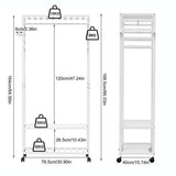 XXL Bamboo Clothes Rail Coat Rack with Wheels, Wooden Open Wardrobe Garment Organizer with Hanging V767-X8JJZ-WT