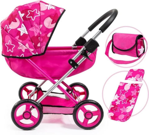 Baby Doll Stroller Pram for Toddlers, Foldable with Bag and Blanket, Modern Pink with Stars V178-21891