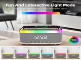 The wooden digital alarm clock features charging and is suitable for bedrooms and bedside tables. It V1192-AZ-W-25186