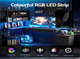 Artiss 200cm L Shaped Gaming Desk Computer Desk with LED Lights & Power Outlets MET-FC-25219-RB-AB