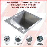 530x505mm Handmade Stainless Steel Topmount Kitchen Laundry Sink with Waste V63-798957