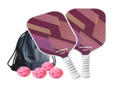 Fantasy Purple Striped Fiberglass Pickleball Paddle Set 4 Balls & 2 Lightweight Shock-Absorbing V888-ELOSUNG52054