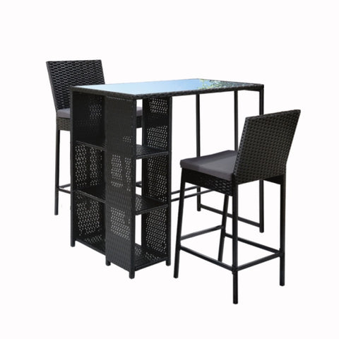 Gardeon 3-Piece Outdoor Bar Set Patio Dining Chairs Wicker Table Stools ODF-BARSET-STORE-3SET