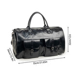 Black PU Leather Travel Duffel Bag - Multifunctional Overnight Gym Bag with Spacious Compartments V888-ELOSUNG15013