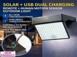 Solar Powered Outdoor LED Floodlight with Remote Control Motion Sensor, Dual Charging via Solar V1341-ZY-68KVS8NF-3000KWARM