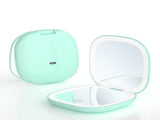 2-piece Green Portable LED Makeup Mirror - Rechargeable Compact with 3-Color Lights & 5x V888-ELOSUNG34198