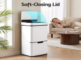 Devanti 72L Sensor Bin Rubbish Bins 4-in-1 Compartment Stainless Steel Trash Can White SB-E-3C-72L-WH