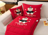 Red Cap Bear 2-in-1 Foldable Car Pillow Blanket - Cozy 40x40cm Pillow, Unfolds to 100x150cm Blanket V888-ELOSUNG33212