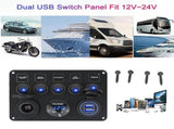 Boat Switch Panel Car Switch Panel Waterproof Digital Voltmeter Dual USB Port Outlet Combination V1369-AZ3-W-11386