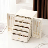 Blue 1 Large Faux Leather Jewelry Storage Box with 5 Drawers and Gold Handles - An elegant V1106-FPGSSSNH003