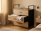 CARLA HOME 3 Drawer Tallboy Large Storage Cabinet - Brown - Rustic - Steel - Chest Drawers Tallboy V178-36453
