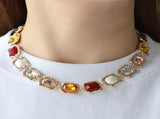 Pearl Statement Collar with Faceted Rhinestone , Luxury Molten Casting Texture Chunky V1192-AZ-W-9991