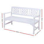 Gardeon Outdoor Garden Bench Wooden Chair 3 Seat Patio Furniture Lounge White ODF-BENCH-3SEAT-WH-AB