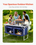 Camping Kitchen Table, Folding Outdoor Cooking Table, 3 Adjustable Height, Aluminum Lightweight Portable Cook Station with Storage Organizer, Carry Handle, for BBQ Party Picnic RV Travel, V952-DCCWJKLSLSBY357B3V0