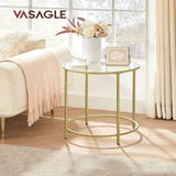 VASAGLE Round Side Tables Set of 2 Tempered Glass with Steel Frame Gold LGT037A61 V227-9101101023063