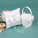7 * 7 inches White Satin Bowknot Rhinestone Decorated Ring Bearer Pillow and Wedding Flower Girl V1294-YM0901-H21023