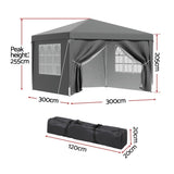 Instahut Gazebo 3x3 Pop Up Marquee Folding Tent Wedding Gazebos Camping Outdoor Shade Canopy Gray GAZEBO-POP-C-3X3-GY