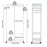 XXL Bamboo Clothes Rail Coat Rack with Wheels, Wooden Open Wardrobe Garment Organizer with Hanging V767-X8JJZ-W