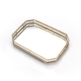 SOGA 35cm Gold Rectangle Ornate Mirror Glass Metal Tray Vanity Makeup Perfume Jewelry Organiser with PLATEHJ1185