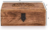Engraved Mango Wood Keepsake Box, Tree of Life Jewelry Organizer with Latch Closure, Rustic Wooden V1237-ZY-924-076