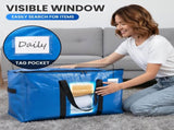 Extra Large Moving Bags, 4 Pack Blue Heavy Duty Totes For Storage with Visible Window, Wrap Around V1258-DP02-C-1095
