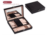 Black Large PU Leather Jewelry Box with Mirror Lock - Velvet Lined Organizer for Rings, Necklaces V888-ELOSUNG47335