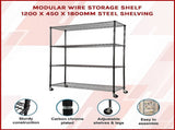 Modular Wire Storage 120x45cm Steel Shelving Black With Wheels For Garage Kitchen Or Retail Storage V63-841051