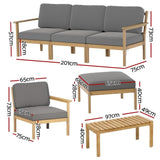 Gardeon 5-Seater Outdoor Sofa Set Wooden Lounge Setting 6PCS ODF-B-SOFA01-TK-ABCDEF
