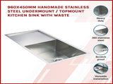 960x450mm Handmade Stainless Steel Undermount / Topmount Kitchen Sink with Waste V63-770045