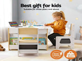 Keezi Kids Table and Chair Set, 4 in 1 Wooden Activity Table with Bookcase, Storage Box and KTC-G-BS-NT