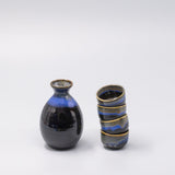 Sake Set for Four 330ml Black Blue Glaze V637-C1095