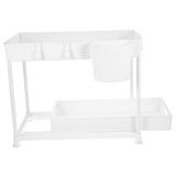 Double Layer White Sliding Storage Organizer Rack for Under Sink Kitchen Cabinets and Bathroom V1369-AZ3-W-13410