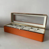 Luxury transparent-lid watch box with 6 fabric-lined compartments, portable and shockproof design, V1106-SBSNH004
