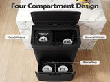 Devanti 72L Sensor Bin Rubbish Bins 4-in-1 Compartment Stainless Steel Trash Can Black SB-E-3C-72L-BK