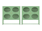 Artiss 2x Buffet Sideboard Cabinet ELLA Cupboard Storage Glass Doors Metal Green AI-SIDE-GL-03-GN-ABX2