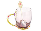Glass Cup Innovative Flower Tea Cup with Spoon Drink Mug Birthday Christmas Festive GiftsGreen V1294-YM0901-3118210111814